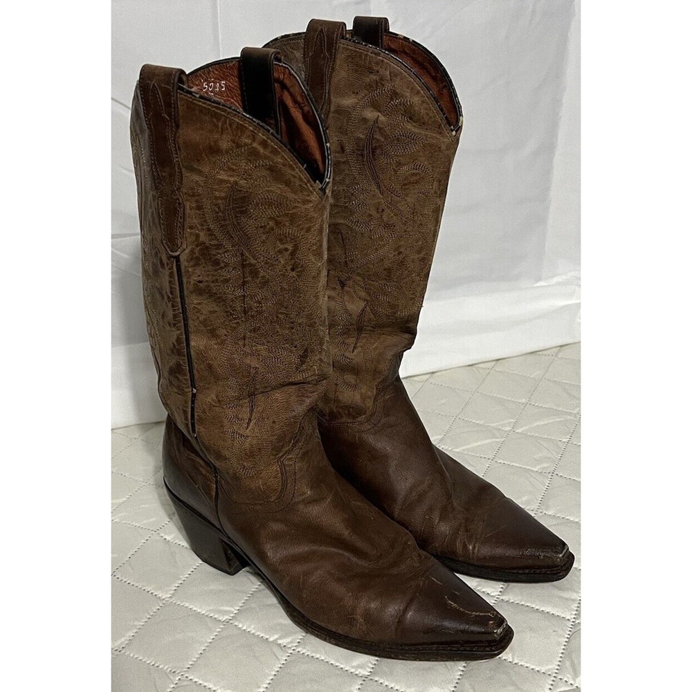 Womens Dan Post Western Cowboy Boots Leather Made in Mexico Dark Brown 9 M